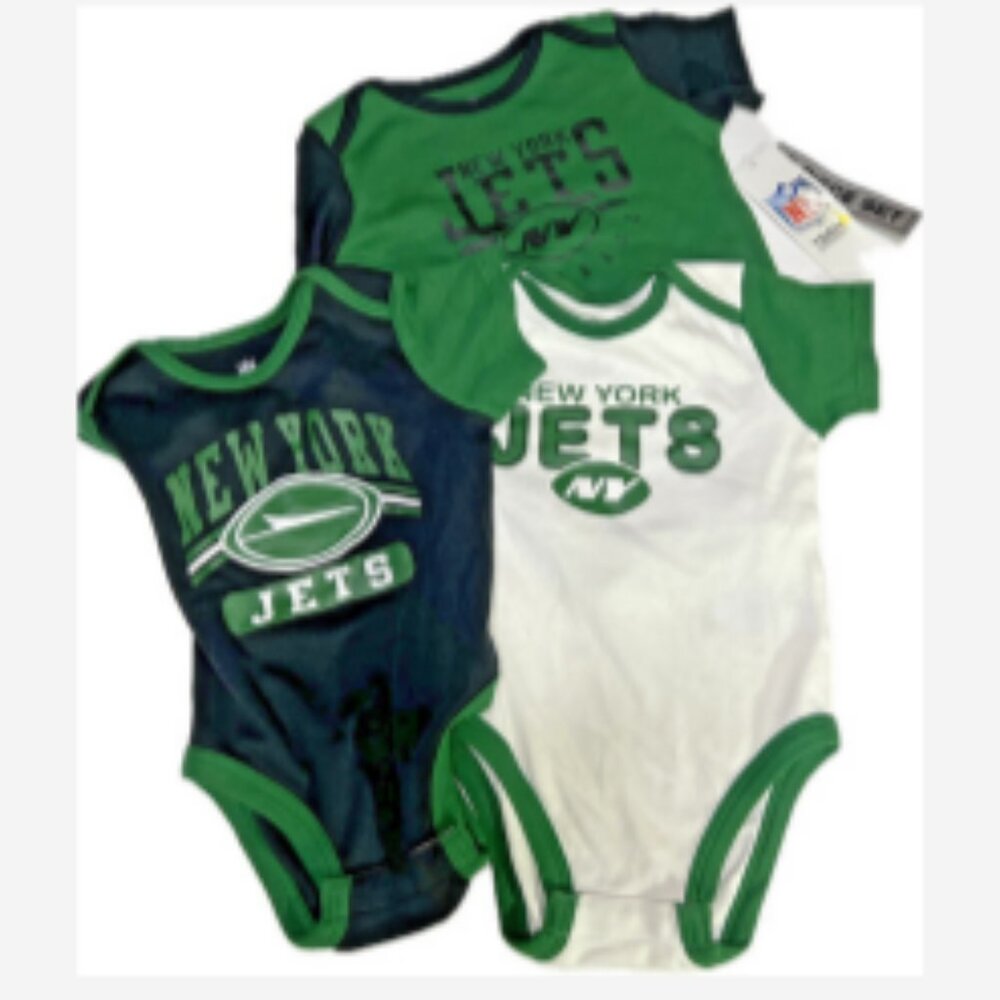 NFL Team Onsies New York Jets Size 12 Mo. Set of 3 Green/Blue/White 100% Cotton